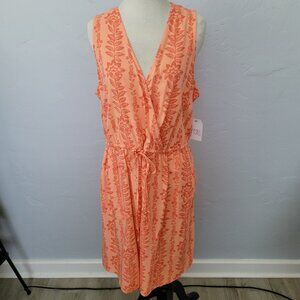Orange Sleeveless Dress with leaves, Sz Lg,